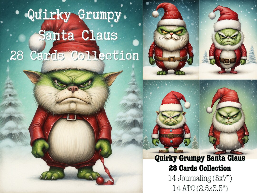 Quirky Grumpy Santa Claus Cards & Festive Christmas Graphics Pack ...