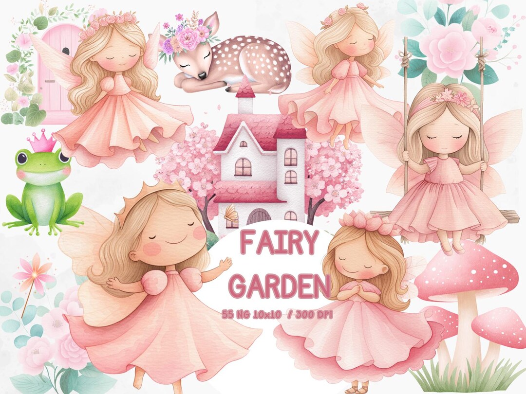 Watercolor Fairy Garden Clipart, Cute Fairy Png Bundle, Whimsical ...