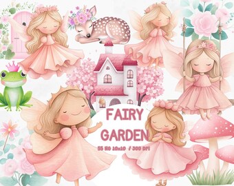 Watercolor Fairy Garden Clipart, Cute Fairy Png Bundle, Whimsical ...