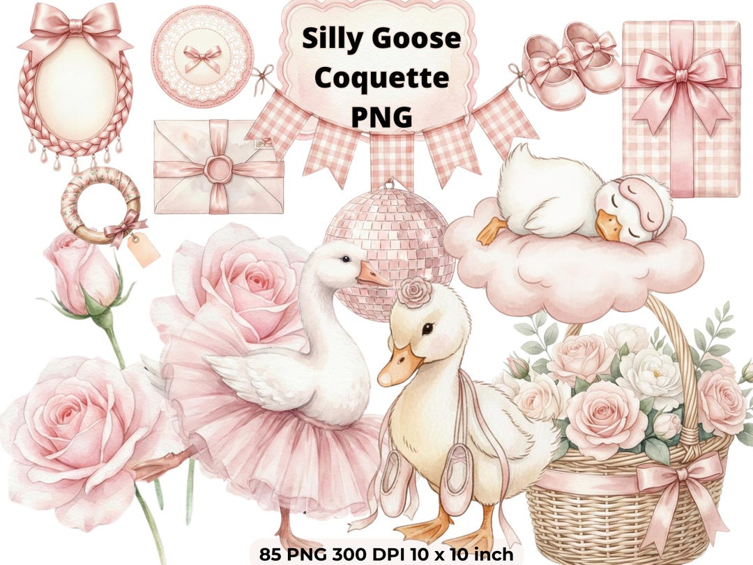 Watercolor Silly Goose Clipart, Pink Girly Goose PNG, Coquette Nursery ...
