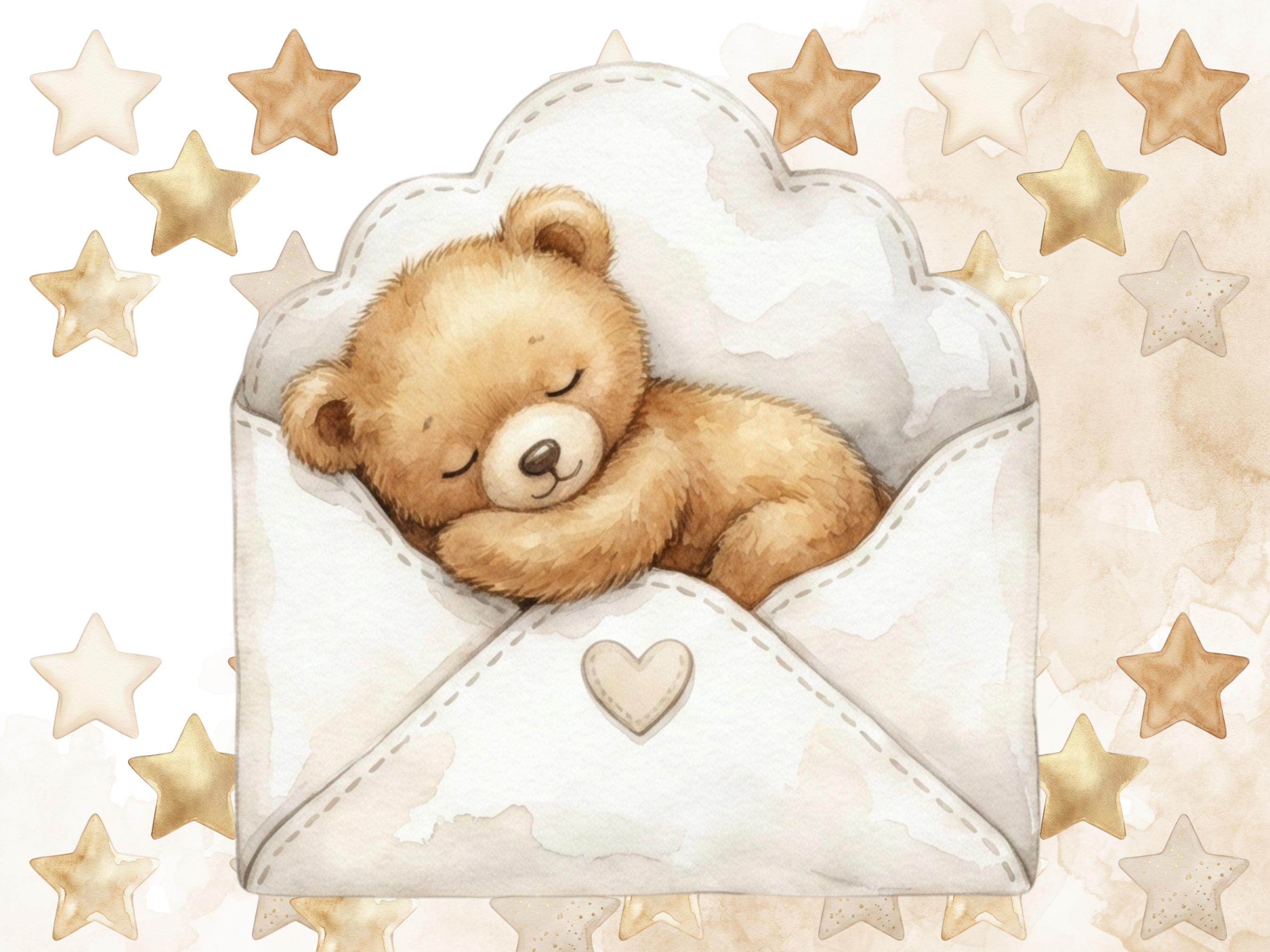 Watercolor Teddy Bear Clipart, Neutral Baby Shower PNG, Beige Nursery ...