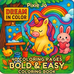 Cute Unicorn Coloring Book – 40 Bold & Easy Pages | Rainbow Cozy Friends PDF, Instant Download