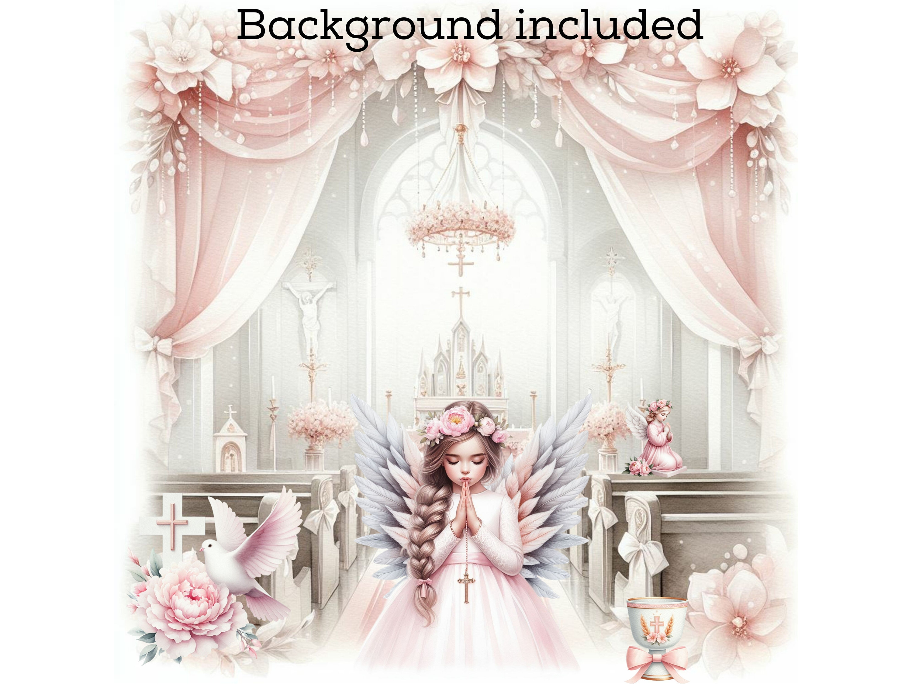 Pink Girl Communion Clipart Bundle | 35 First Holy Communion PNG Files ...