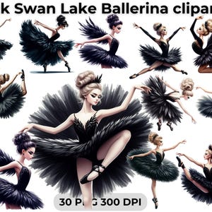 Aquarell schwarzer Schwanensee Ballerina Clipart, klassisches Ballettmädchen Schwanensee png, schöne klassische Ballerina Schwanensee Png, CU