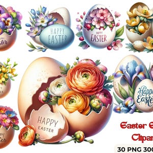 Easter eggs with flowers clipart,Easter Egg Clipart, watercolor embossed egg, happy easter, pastel eggs, colorful eggs happy easter, CU