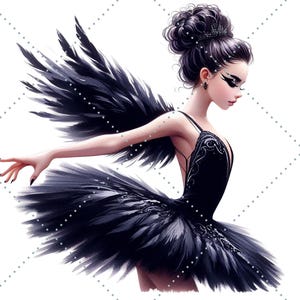Watercolor Black Swan Lake Ballerina Clipart, Classic Ballet Girl Swan ...