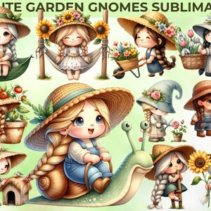 Watercolor Garden Gnomes | spring Gardener girl gnome Collection | female gnome sublimation | spring clipart | CU