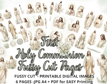 Holy Communion Elements, Boys and Girls with Jesus - Religious images fussy cut  A4 PNG + PDF, 6 printable pages, CU
