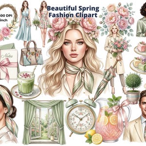 Spring Fashion Clipart Bundle, Watercolor Floral PNG, garden Decor Printables, Scrapbooking Elements, Digital Download, 4K, CU