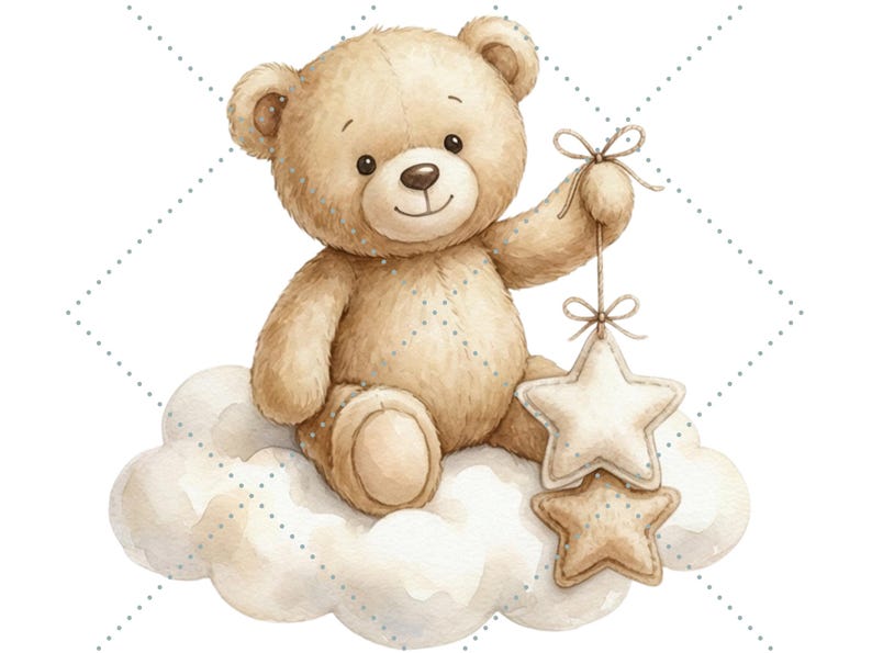 Watercolor Teddy Bear Clipart, Neutral Baby Shower PNG, Beige Nursery ...