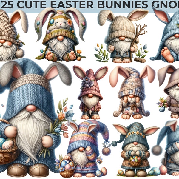 Easter Bunny Gnomes Watercolor Clipart: A Vibrant Addition to Your Spring Celebrations - spring Flowers Easter Eggs Gonks, Commercial Use