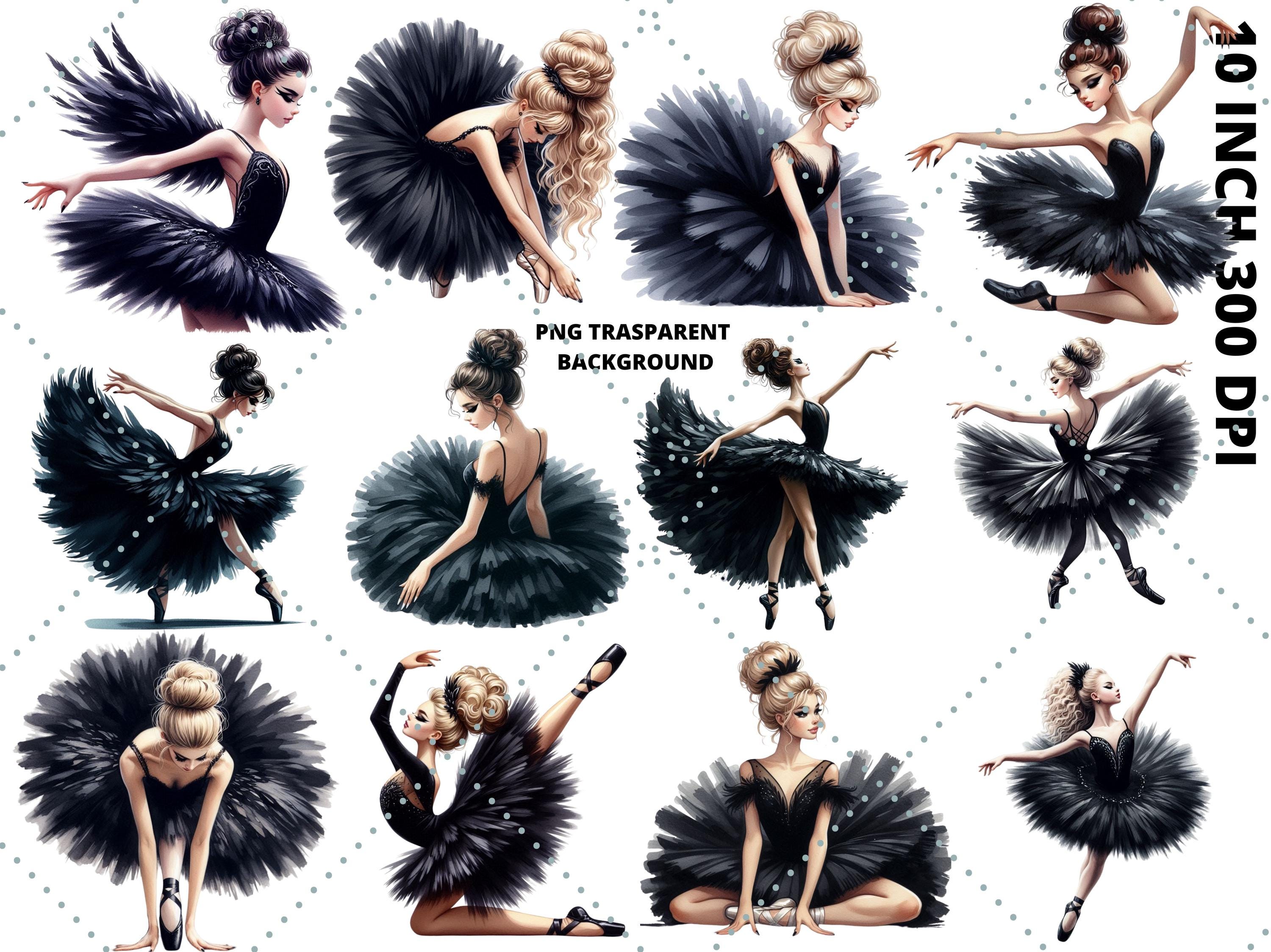 Watercolor Black Swan Lake Ballerina Clipart, Classic Ballet Girl Swan ...