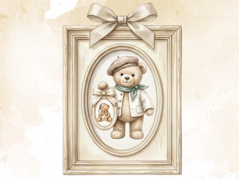 Watercolor Teddy Bear Clipart, Neutral Baby Shower PNG, Beige Nursery ...