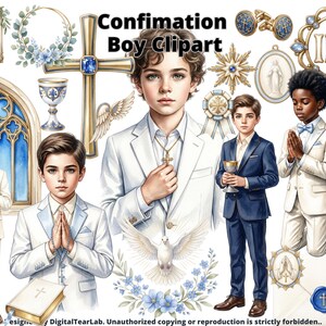 Confirmation Boys Clipart Bundle - Catholic Confirmation PNGs, Christian Religious Boy Graphics, Church Sacraments Digital Download, CU