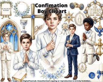 Confirmation Boys Clipart Bundle - Catholic Confirmation PNGs, Christian Religious Boy Graphics, Church Sacraments Digital Download, CU