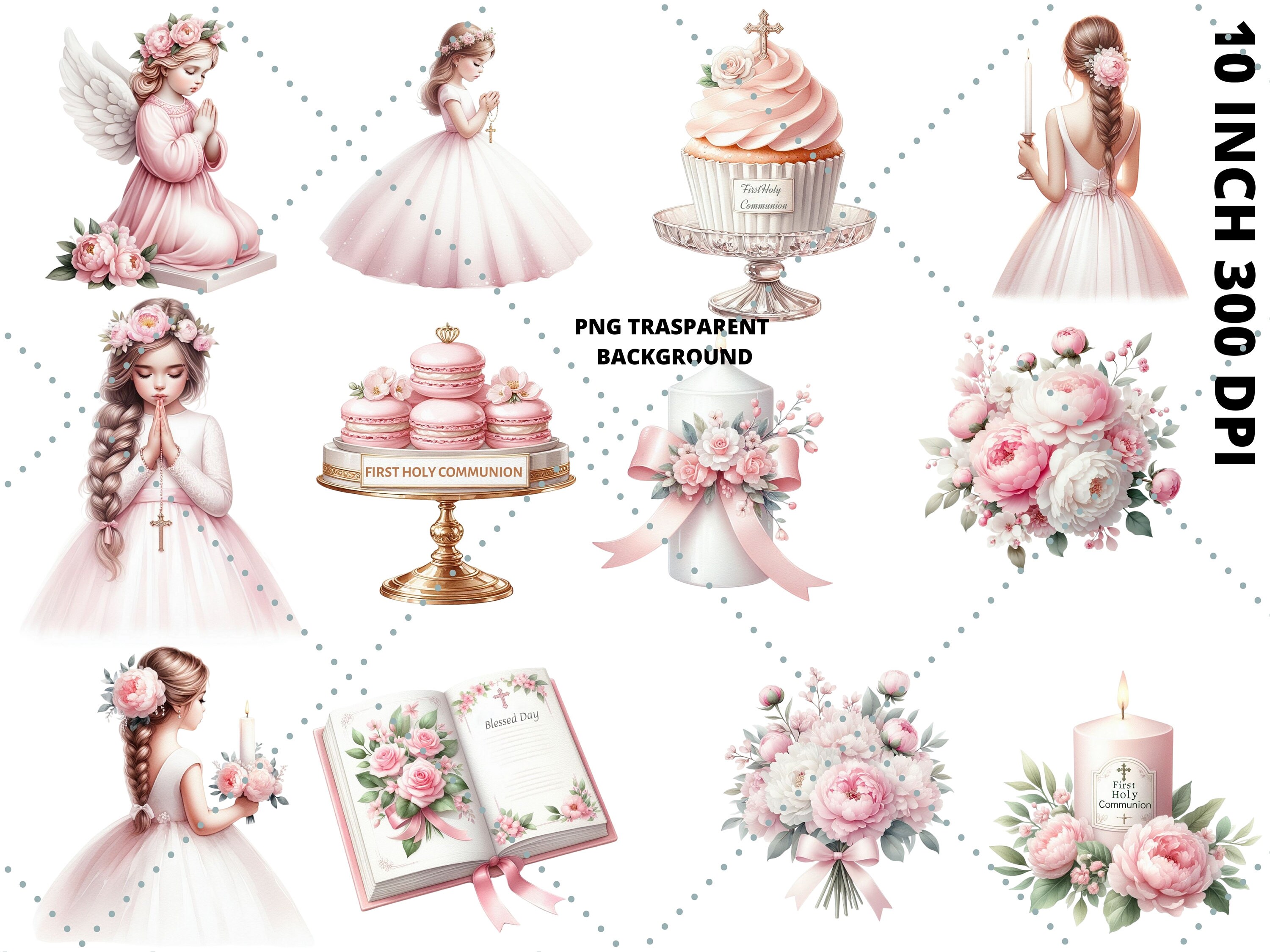 Pink Girl Communion Clipart Bundle | 35 First Holy Communion PNG Files ...
