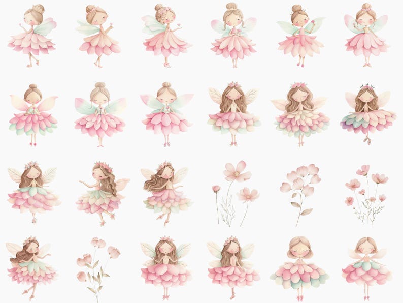 Pink Fairy Garden Clipart Bundle, Watercolor Fairy House PNG, Cute ...