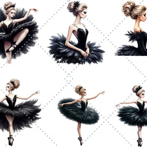 Watercolor Black Swan Lake Ballerina Clipart, Classic Ballet Girl Swan ...