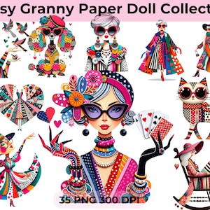 Printable Sassy Granny Paper Dolls – Chic Mixed-Media Ephemera for Scrapbook Crafts & Journaling (Commercial Use)