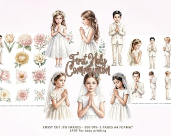 Watercolor Children Praying - Communion Sublimation fussy cut Design, Communion Card Design, Christian Clipart, , CU
