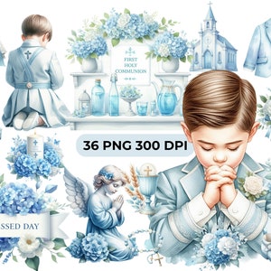 Clipart de première communion pour garçons – 35 PNG avec fond transparent | Invitations et créations DIY | Usage commercial