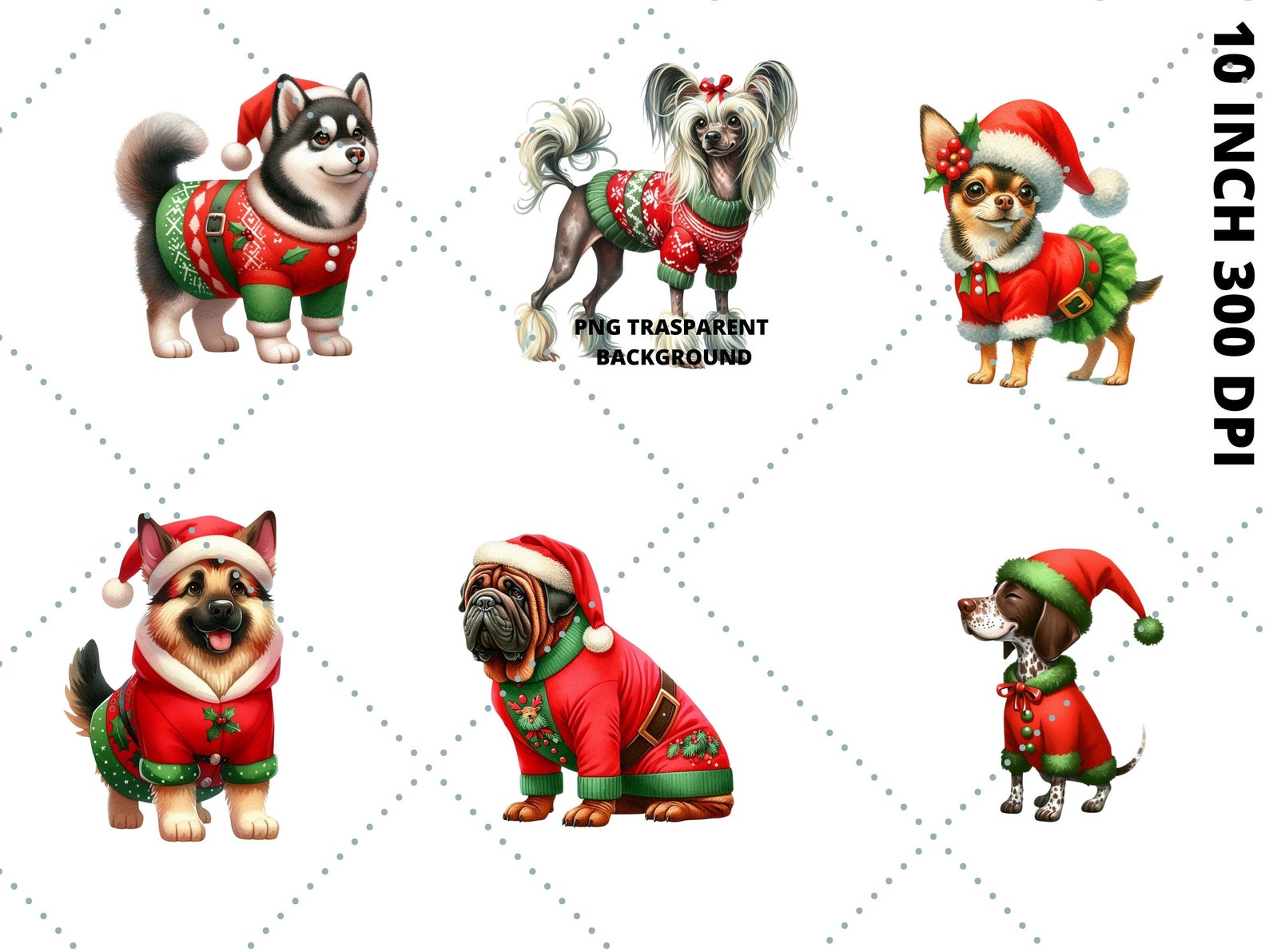 Watercolor Christmas Dogs Clipart Bundle – 30 Dog Breeds in Ugly ...