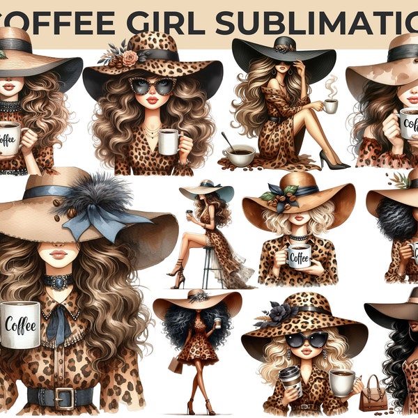 Watercolor Coffee Girl Clipart - Perfect for  Shirts, Ideal for Coffee Lovers & Morning Enthusiasts