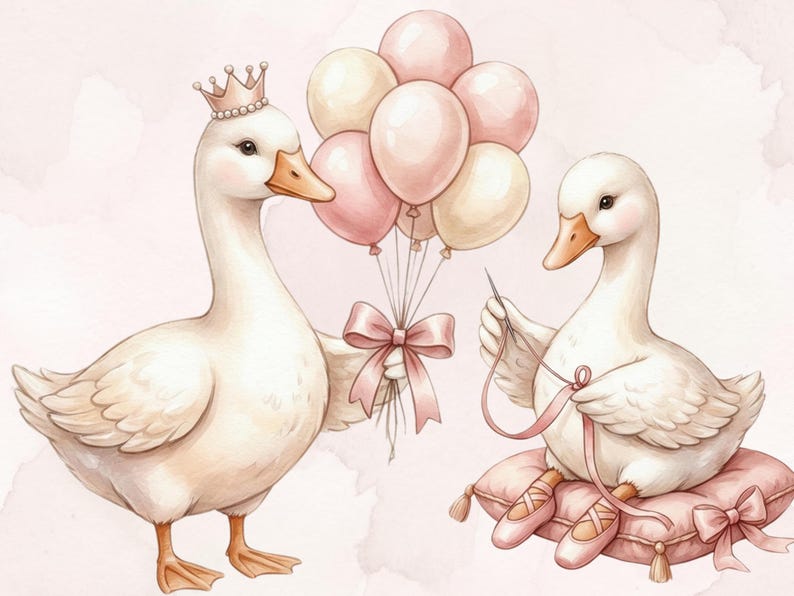 Watercolor Silly Goose Clipart, Pink Girly Goose PNG, Coquette Nursery ...