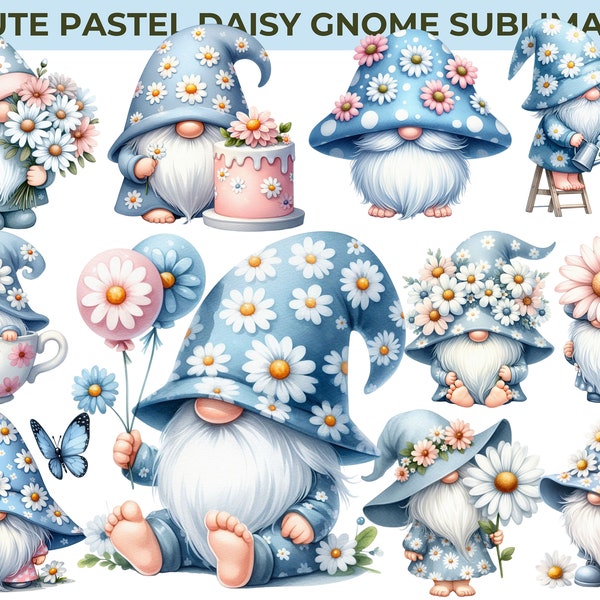 Enchanting Watercolor Daisy Gnome Clipart - Spring Garden Gnome PNG, Blooming Flower Gnome, CU