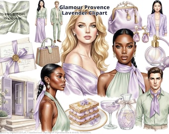 Provence Lavender Watercolor Clipart Set | French Countryside Aesthetic PNG | Lavender Field Romantic Spring Digital Download, 4K, CU