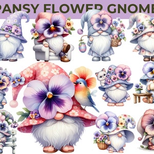 Aquarel charmante lente tuinkabouter clipart-25 aquarel viooltje bloemen kabouters, CU