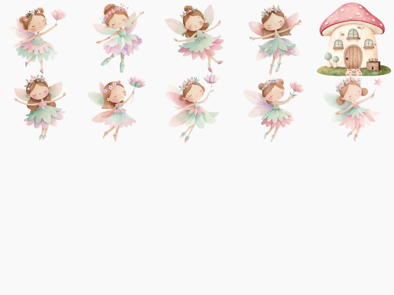 Pastel Fairy Garden Clipart Bundle, Watercolor Fairies & Mushrooms PNG ...