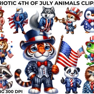 4th of July Eagle Clipart – Cute Independence Day Animals & Tiger PNGs for Sublimation Crafts, CU
