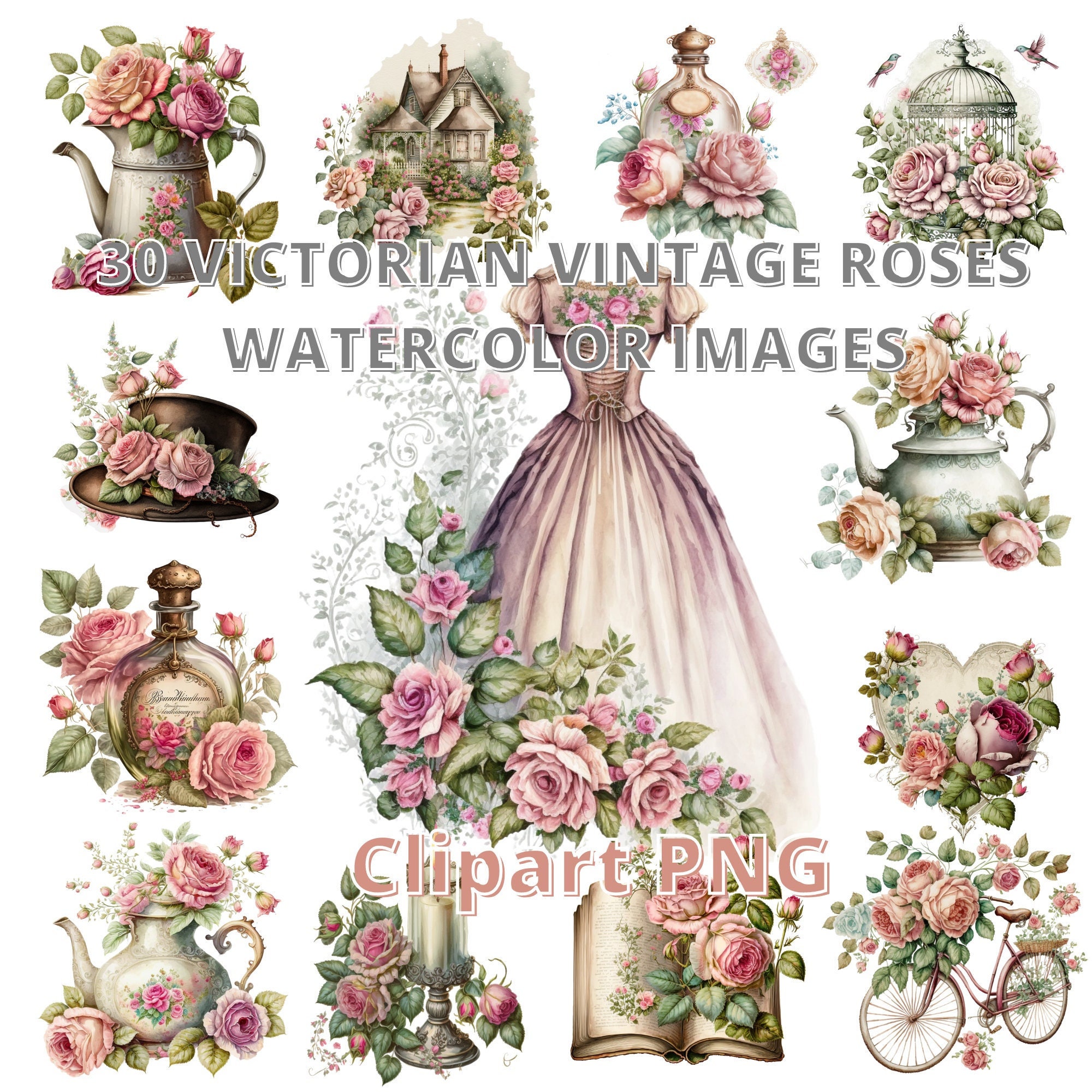 Black and Silver Glam Rose Clip Art, Digital Instant Download Flower Png  Embellishments, Gothic Glitter Roses 