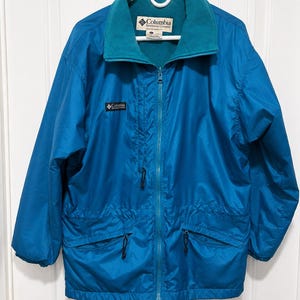 Vintage 1997 Columbia Jacket Womens XL Teal Blue Fleece Lined 90s Outdoor Gorpcore Windbreaker