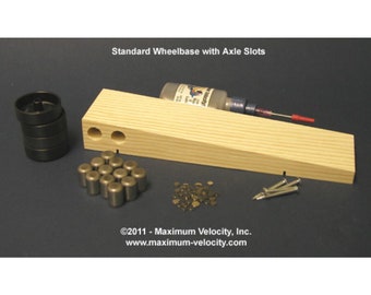 Pre-Cut Wedge Car Pinewood Derby Car Bundle – Includes Body, Weight, Wheels, Axles, Graphite Lubricant - Unfinished