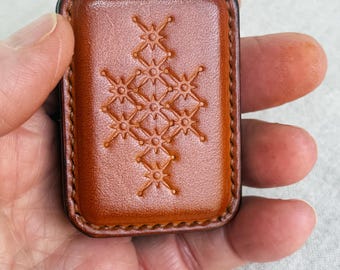 Leather Tactile Fidget, Geometric Stamped Sliders, Internal Magnets, Adult Focus Tool