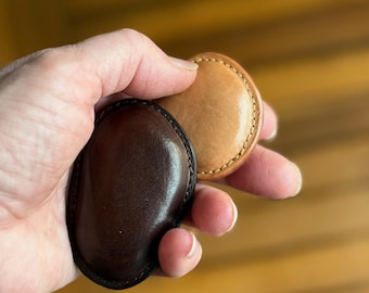 Worry Stone, Wrapped Beach Pebble, Custom, Full-Grain Leather Emotional Support