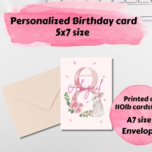 Cartão de aniversário personalizado para idades de 1 a 10 anos, cartão de aniversário infantil, cartão de aniversário de coelho para meninas, cartões de felicitações