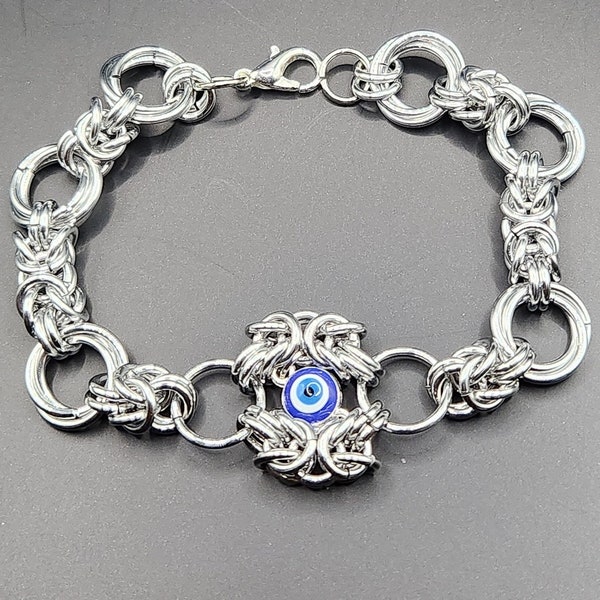 FREE GIFT!! Evil Eye Customizable Byzantine Hand-made Chain Mail Bracelet/Choker Check Description