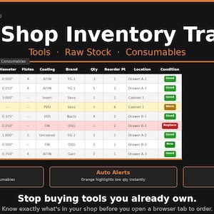 CNC Shop Inventory Tracker | Tool & Material Log for CNC Machinists | Excel Spreadsheet | Digital Download