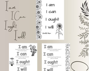 Charlotte Mason, I am,I can, I ought,I will, worksheets, home education, homeschool, colouring worksheets