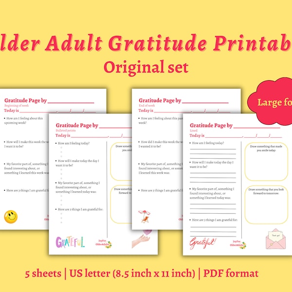 Printable Gratitude Sheet, Activity for Older Adults, Fun Reflection Activity, Mental Health Activity, Digital Gratitude Page for Seniors
