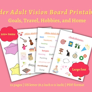 Older Adult Vision Board Template, Vision Board Images, Printable Words and Phrases, Goal Setting, Activities Director Enrichment Activity