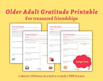 Friendship gratitude sheet, meaningful activity for older adult, senior activity, fun gratitude page, digital download, printable worksheet