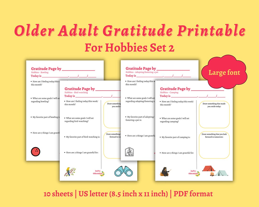 Reflection Hobbies Fun Hobby Sheets Set 2, Gratitude Journal, Older Adult Activity ...