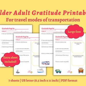 Feuille de gratitude sur les modes de transport, activité téléchargeable pour les personnes âgées, idée amusante pour les personnes âgées, activité d'enrichissement pour les personnes âgées