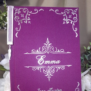 Emma Jane Austen Rebound Book, Hand made Custom Rebind, Cloth Hardcover with Foil Detail, Bookmark with Charm, Special Edition Limited