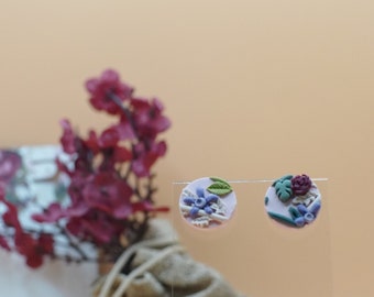 Rosa Blumen Ohrstecker aus Polymer Clay