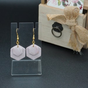 Purple Marbled Double Hexagon Polymer Clay Earrings